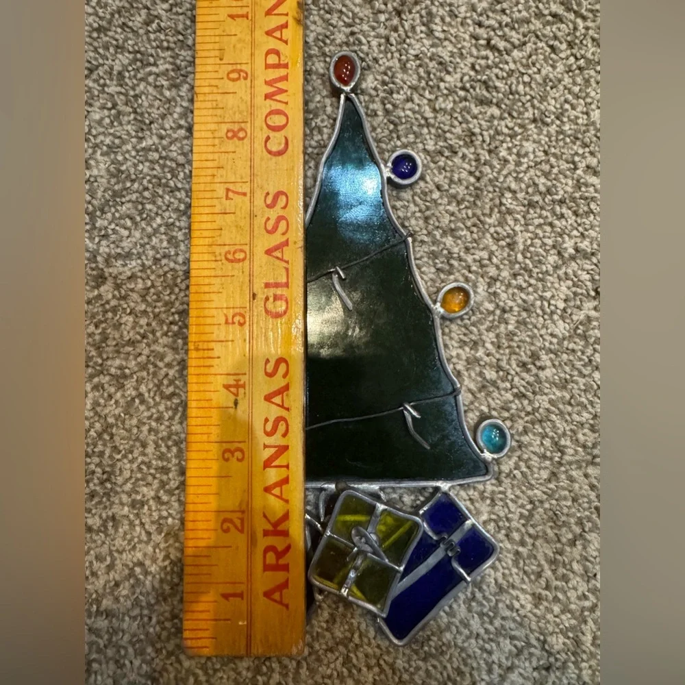 Vintage Stained Glass Christmas Tree with Presents Candle‎ Sun Catcher Ornament
